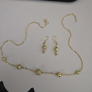 Gold Bead Necklace and Earrings Set - Women Jewelry